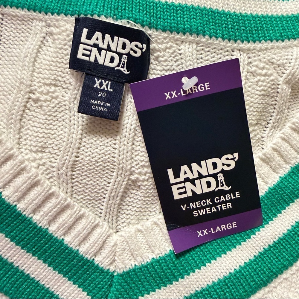 Lands End V Neck Cable Knit Sweater - Picture 8 of 8